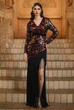 Sparkly Black V-Neck Long Sleeve Mermaid Formal Dress