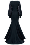 Black Mermaid Long Sleeve Mother of the Bride Dress with Appliques