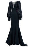 Black Mermaid Long Sleeve Mother of the Bride Dress with Appliques