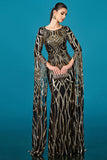 Black Golden Mermaid Long Sleeves Sequin Formal Dress