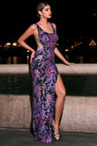 Purple Thick Straps Mermaid Maxi Floral Prom Dress