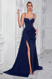 Dark Green Sweetheart Corset Sheath Long Prom Dress with Slit