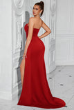 Red Corset Satin Mermaid Long Prom Dress with Slit