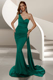 Mermaid Dark Green One Shoulder Sweep Train Prom Dress