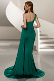 Mermaid Dark Green One Shoulder Sweep Train Prom Dress