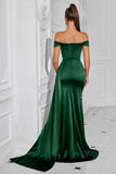 Mermaid Off the Shoulder Dark Green Ruched Slit Prom Dress