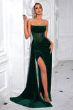 Black Bateau Sheath Corset Velvet Prom Dress with Slit