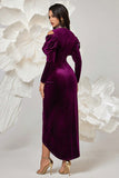Dark Purple Velvet Sheath Ruched Prom Dress