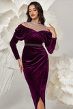 Dark Purple Velvet Sheath Ruched Prom Dress