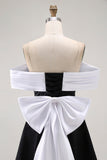 Black A-Line Off The Shoulder Short Homecoming Dress with Bow