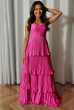 A-Line Strapless Blush Pink Pleated Tiered Bridesmaid Dress