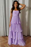 A-Line Strapless Blush Pink Pleated Tiered Bridesmaid Dress