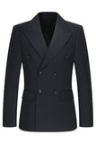 Black 3 Piece Peak Lapel Double Breasted Men's Business Suits
