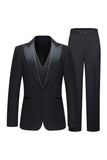 Black 3 Piece Peak Lapel Slim Fit Men's Wedding Suits