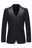 Black 3 Piece Peak Lapel Slim Fit Men's Wedding Suits