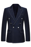 Dark Blue Double Breasted Peak Lapel Tailored 2 Piece Men's Suits