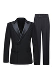 Slim Fit Peak Lapel 2 Piece Men's Black Suits
