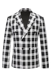 Black and White Plaid Peak Lapel Double Breasted Men's Formal Blazer