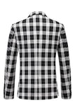 Black and White Plaid Peak Lapel Double Breasted Men's Formal Blazer