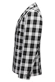 Black and White Plaid Peak Lapel Double Breasted Men's Formal Blazer