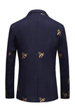 Navy Notched Lapel One Button Embroidered Men's Formal Blazer