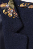 Navy Notched Lapel One Button Embroidered Men's Formal Blazer