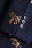Navy Notched Lapel One Button Embroidered Men's Formal Blazer