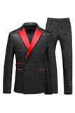 Peak Lapel Jacquard 2 Piece Blue Double Breasted Men's Suits