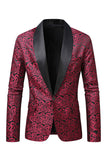 Dark Red Jacquard Shawl Lapel Men's Formal Blazer