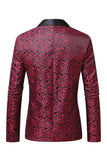 Dark Red Jacquard Shawl Lapel Men's Formal Blazer