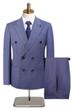 Grey Green 2 Piece Double Breasted Peak Lapel Men's Formal Suits
