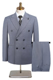 Grey Green 2 Piece Double Breasted Peak Lapel Men's Formal Suits