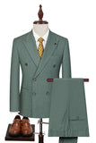 Grey Green 2 Piece Double Breasted Peak Lapel Men's Formal Suits