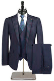 Beige Striped 3 Piece Notched Lapel Men's Suits