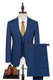 Peacock Blue Peak Lapel One Button 3 Piece Men's Suits
