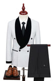2 Piece Shawl Lapel Double Breasted White Men's Wedding Suits