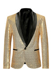 Sparkly Blue Shawl Lapel One Button Men's Prom Blazer