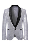 Sparkly Blue Shawl Lapel One Button Men's Prom Blazer