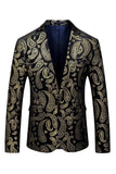 Men's Black Golden Notched Lapel Printed Formal Blazer