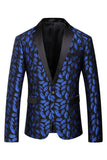 Blue Printed Notched Lapel Men's Formal Blazer