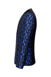 Blue Printed Notched Lapel Men's Formal Blazer