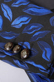 Blue Printed Notched Lapel Men's Formal Blazer