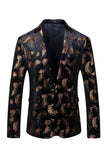 Men's Black Golden Printed Notched Lapel Formal Blazer