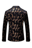 Men's Black Golden Printed Notched Lapel Formal Blazer