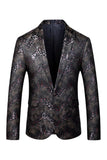 Black Golden Printed Notched Lapel One Button Men's Formal Blazer