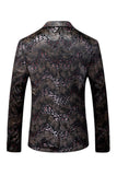 Black Golden Printed Notched Lapel One Button Men's Formal Blazer
