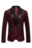 Black Red Printed Shawl Lapel Men's Formal Blazer