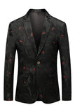 Black Jacquard Notched Lapel Single Breasted Men's Formal Blazer