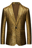 Sparkly Golden Notched Lapel Texture Men's Formal Blazer