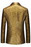 Sparkly Golden Notched Lapel Texture Men's Formal Blazer
